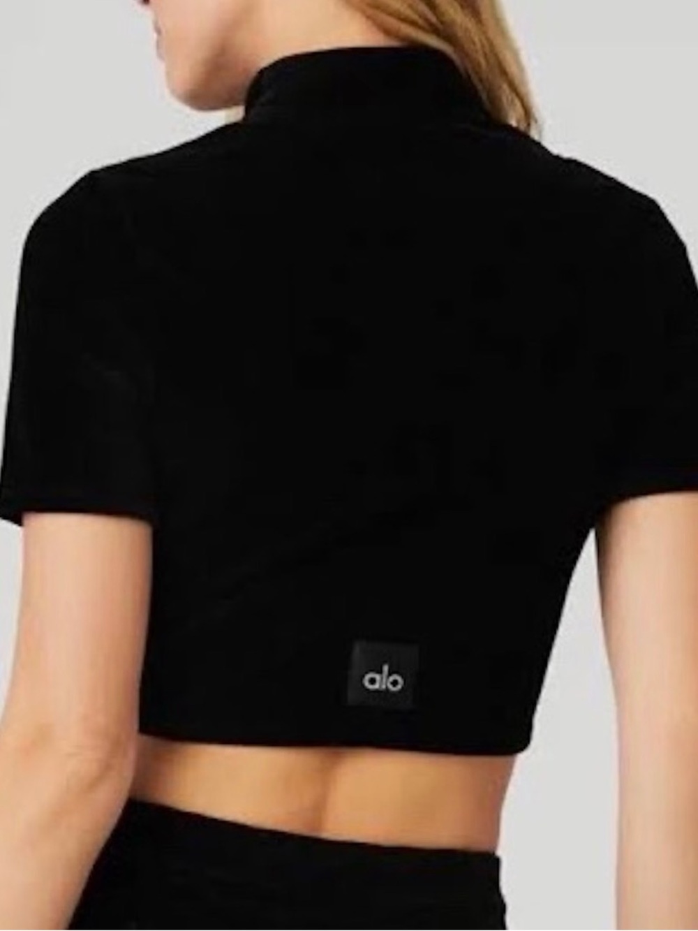 Alo Yoga Micro Corduroy Winter Break Mock Neck Quarter Zip Crop Top Black S